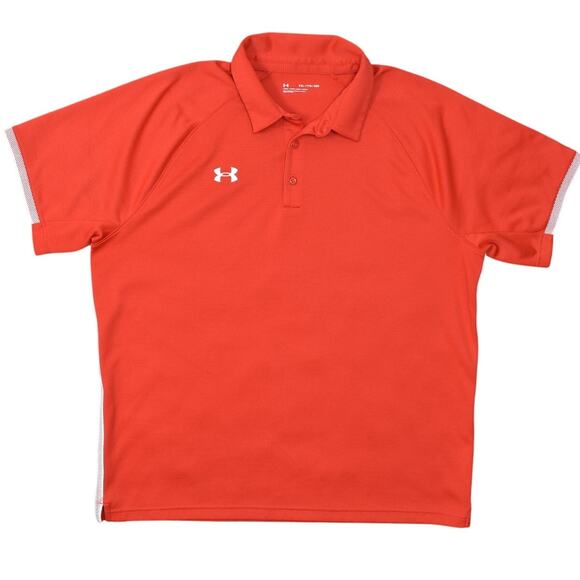 Under Armour Men's 2XL Red Polo Shirt 100% Polyester Short Sleeve Solid Loose - Picture 1 of 7